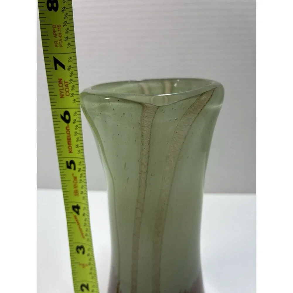 Handmade Home Design. Green and Brown Heavy Glass Vase. Preowned
